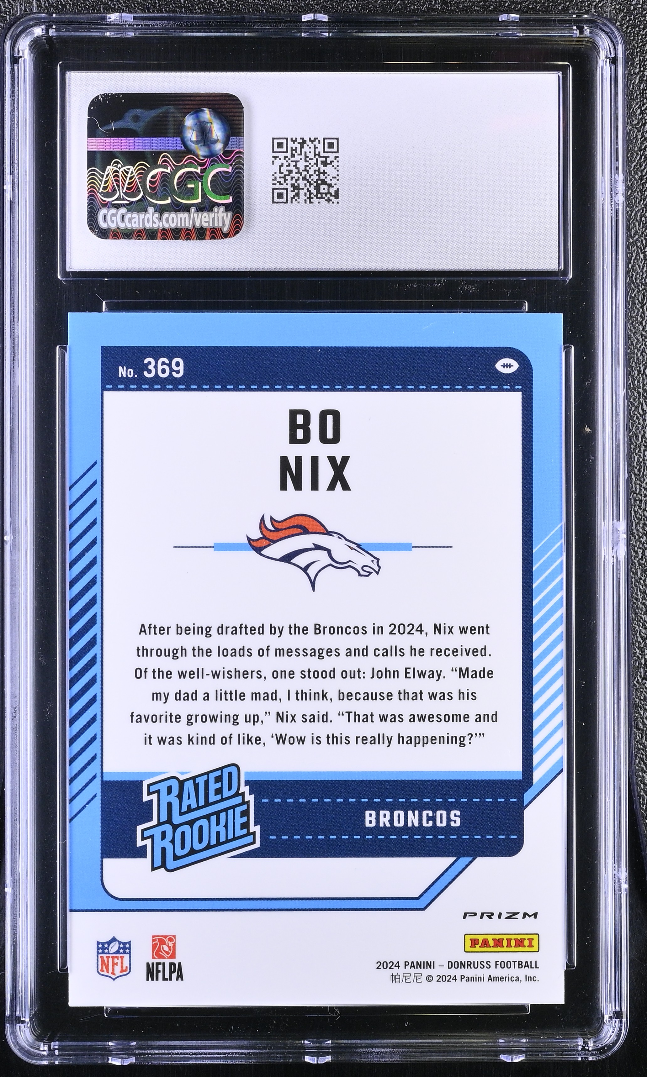 Bo Nix 2024 Donruss Optic Rated Rookies Preview Red Wave #369 RC (CGC 9) at PristineAuction.com Bo Nix 2024 Donruss Optic Rated Rookies Preview Red Wave #369 RC (CGC 9) at PristineAuction.com