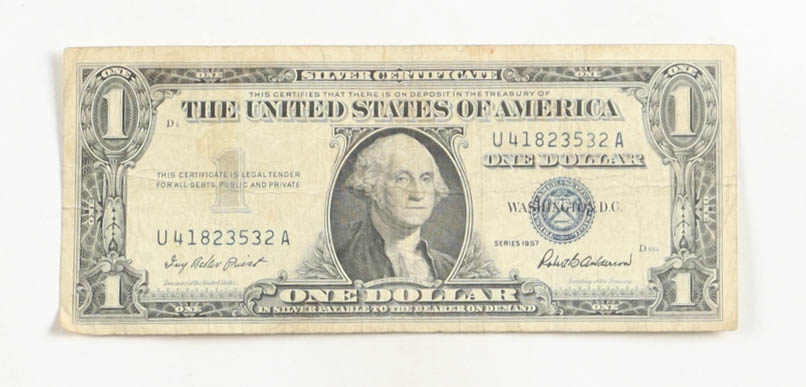 1957 United States $1 One Dollar Silver Certificate - Blue Seal at PristineAuction.com 1957 United States $1 One Dollar Silver Certificate - Blue Seal at PristineAuction.com