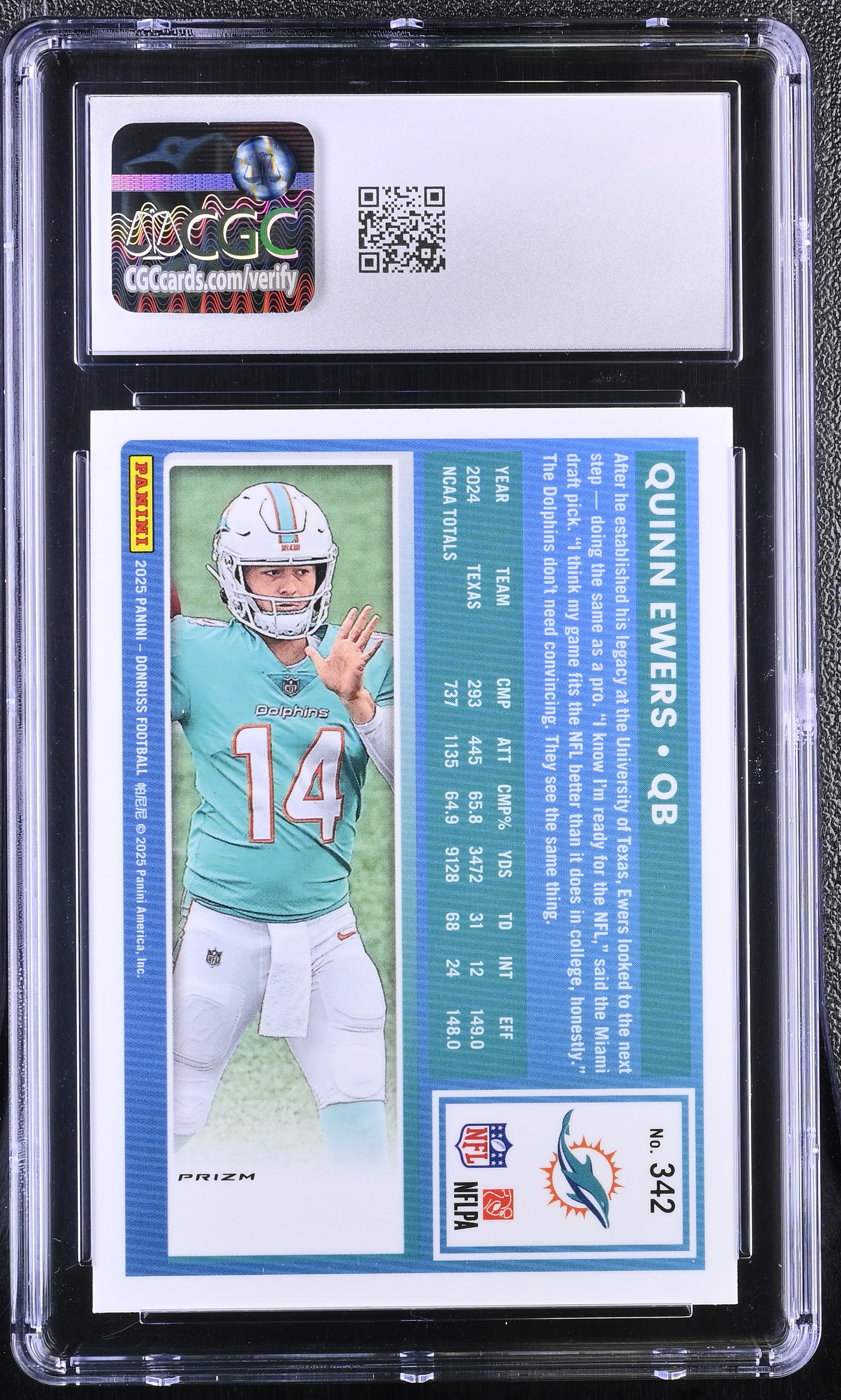 Quinn Ewers 2025 Donruss Optic Rated Rookies Preview Red Pandora #342 RC (CGC 9) at PristineAuction.com Quinn Ewers 2025 Donruss Optic Rated Rookies Preview Red Pandora #342 RC (CGC 9) at PristineAuction.com
