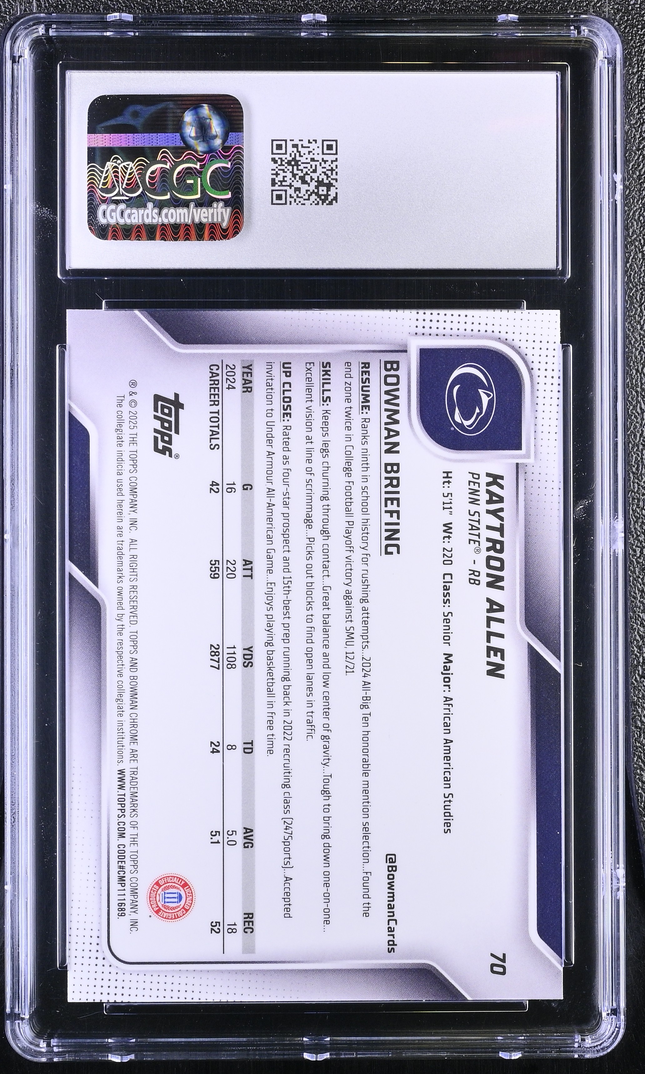 Kaytron Allen 2025 Bowman University Chrome Pink Lava Refractor #70 RC (CGC 10) at PristineAuction.com Kaytron Allen 2025 Bowman University Chrome Pink Lava Refractor #70 RC (CGC 10) at PristineAuction.com