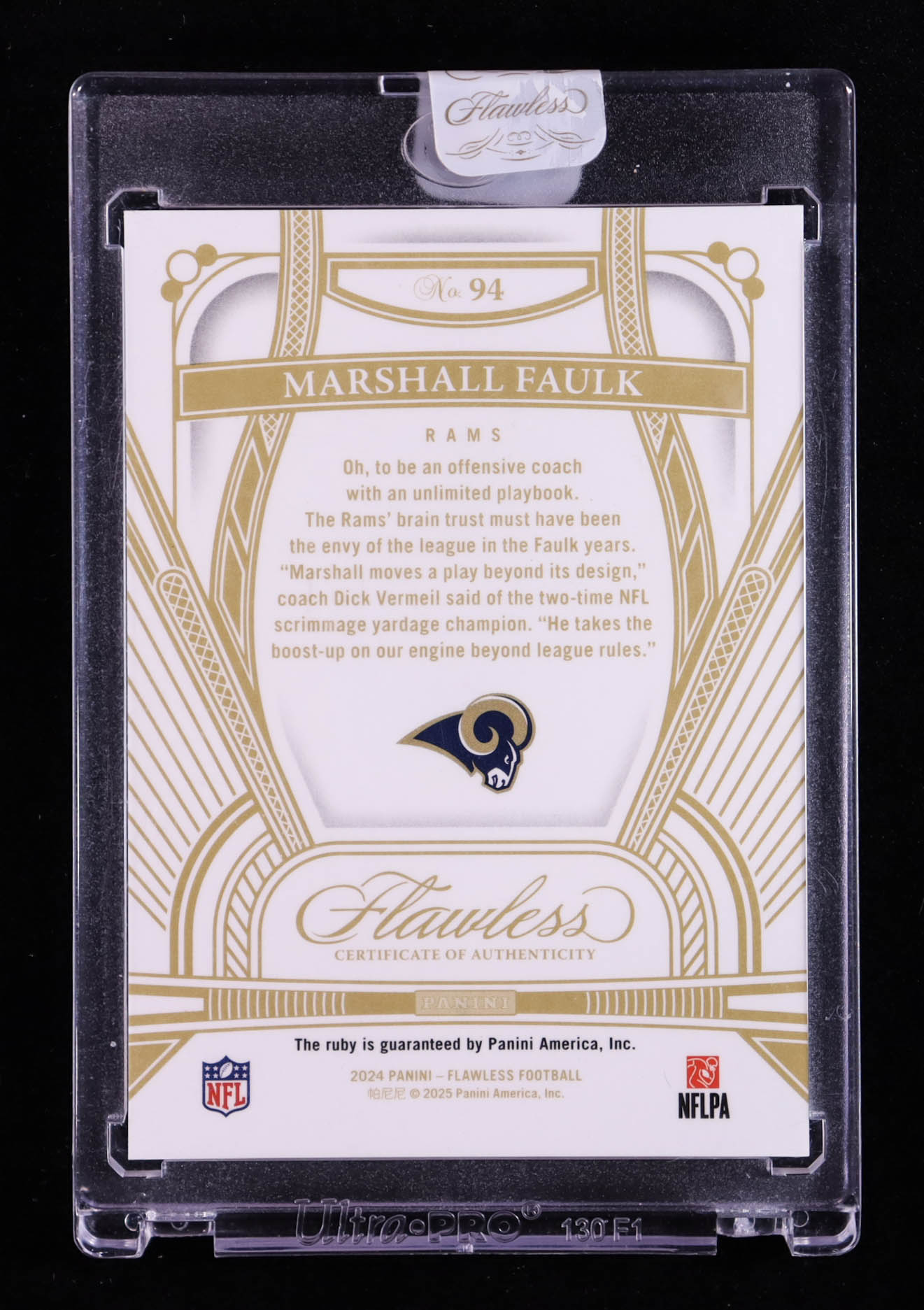 Marshall Faulk 2024 Panini Flawless Ruby #94 #01/20 at PristineAuction.com Marshall Faulk 2024 Panini Flawless Ruby #94 #01/20 at PristineAuction.com