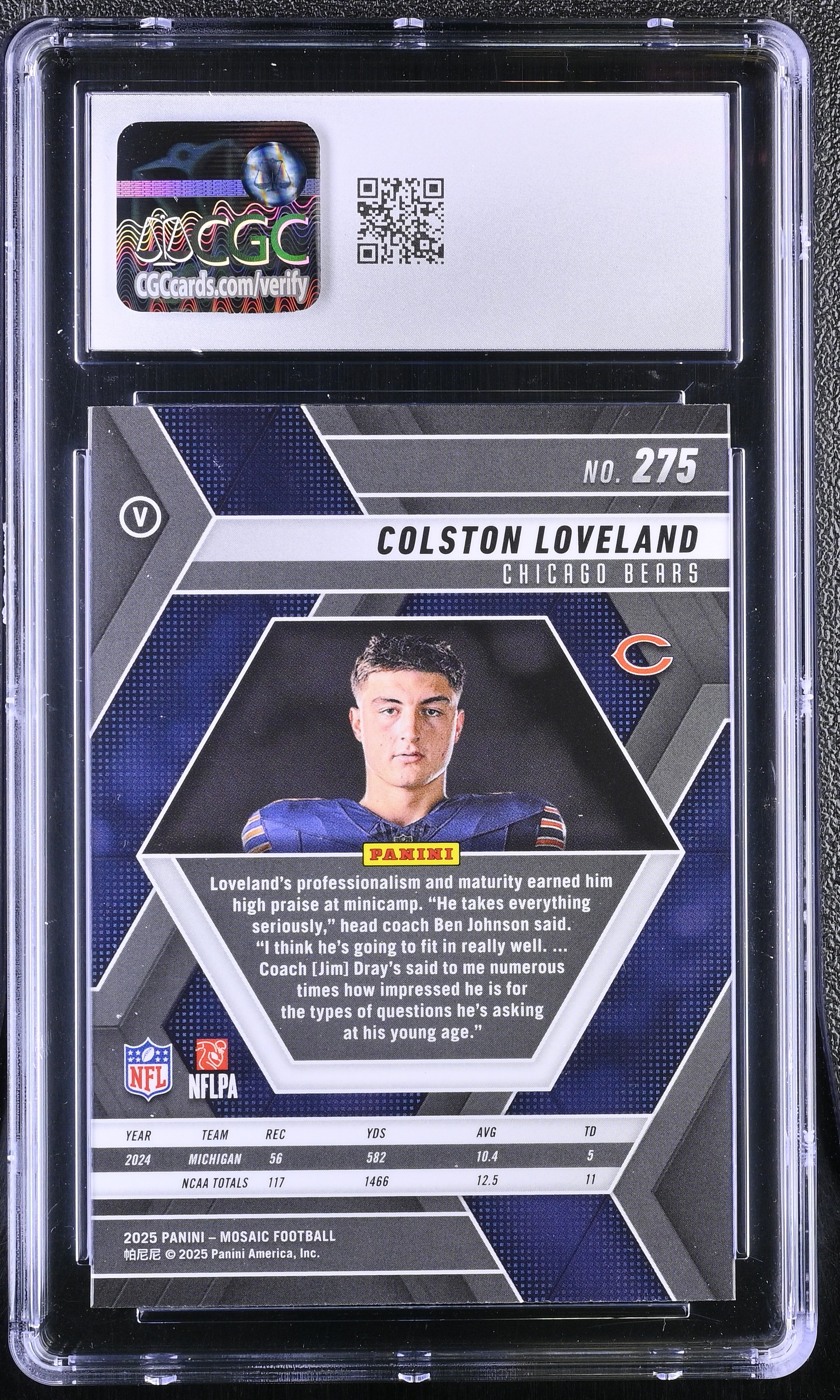 Colston Loveland 2025 Panini Mosaic VAR #275 RC (CGC 9) at PristineAuction.com Colston Loveland 2025 Panini Mosaic VAR #275 RC (CGC 9) at PristineAuction.com