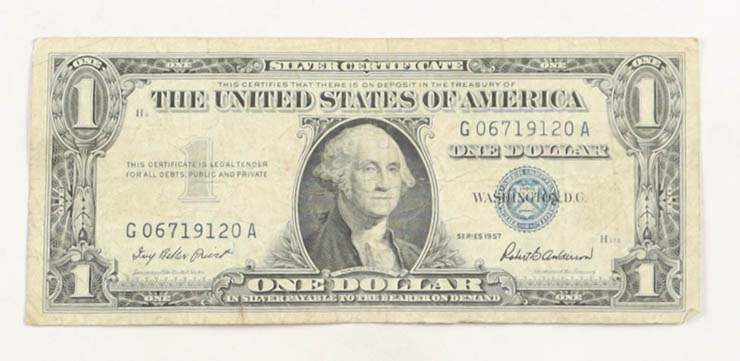 1957 United States $1 One Dollar Silver Certificate - Blue Seal at PristineAuction.com 1957 United States $1 One Dollar Silver Certificate - Blue Seal at PristineAuction.com