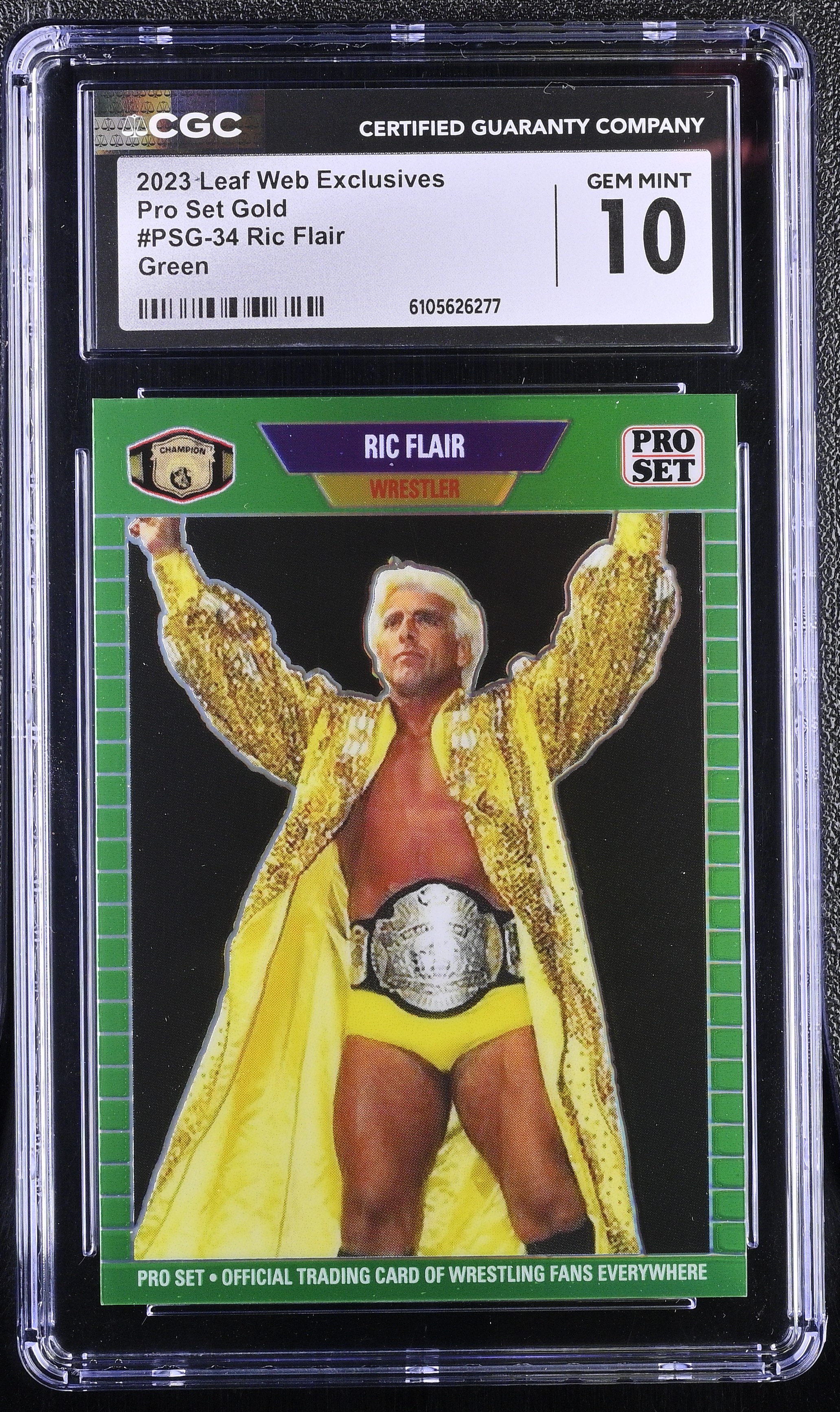 Ric Flair 2023 Leaf Web Exclusives Pro Set Gold Green #PSG-34 #01/10 (CGC 10) at PristineAuction.com Ric Flair 2023 Leaf Web Exclusives Pro Set Gold Green #PSG-34 #01/10 (CGC 10) at PristineAuction.com