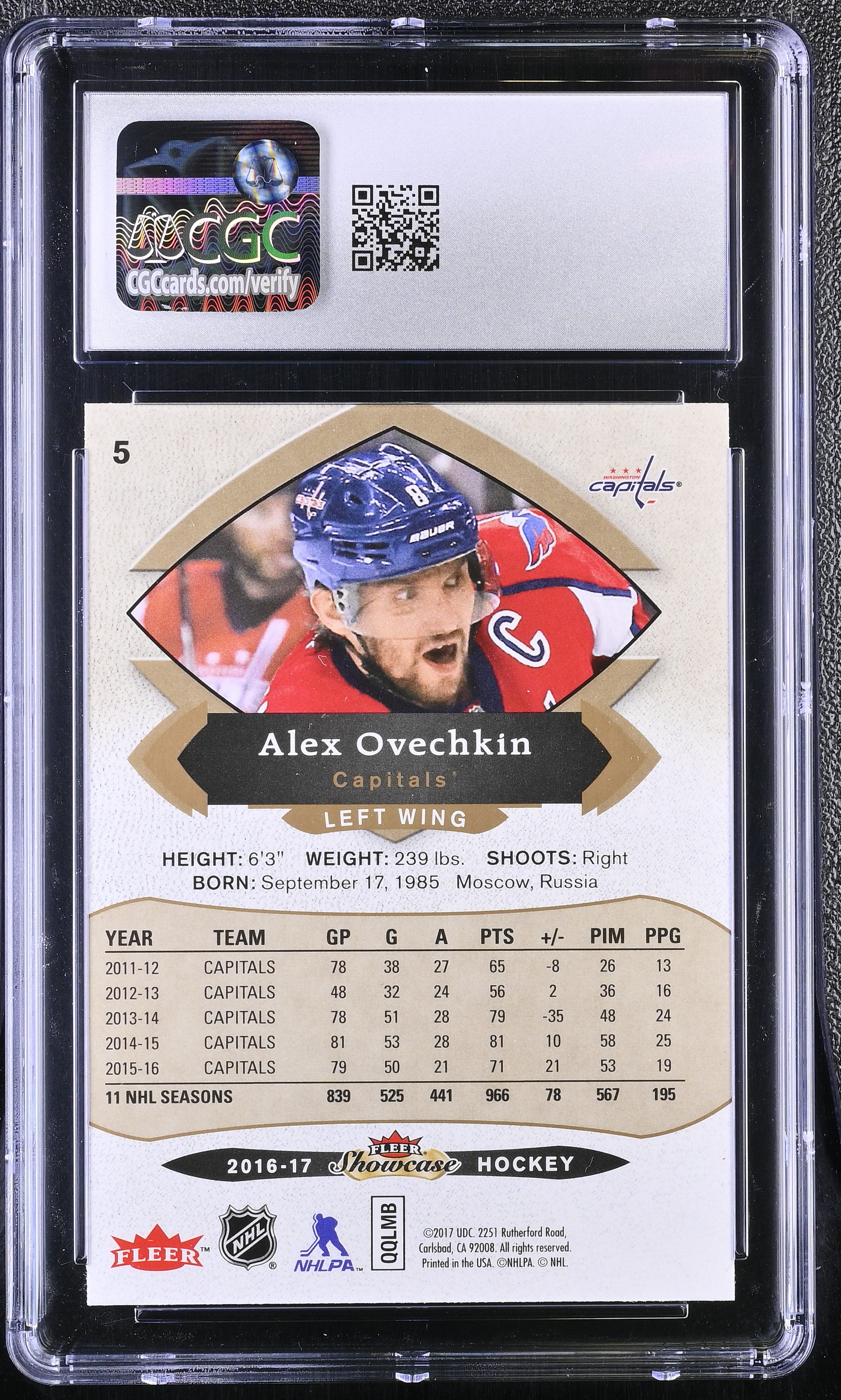 Alexander Ovechkin 2016-17 Upper Deck Fleer Showcase #5 (CGC 10) at PristineAuction.com Alexander Ovechkin 2016-17 Upper Deck Fleer Showcase #5 (CGC 10) at PristineAuction.com