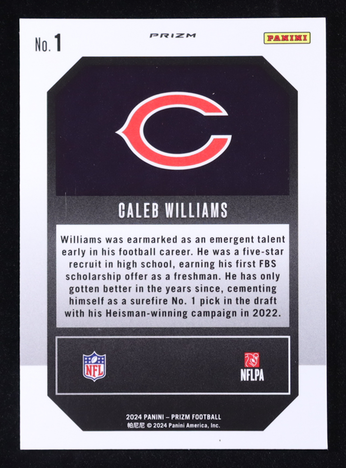 Caleb Williams 2024 Panini Prizm Emergent Prizms Green Ice #1 RC at PristineAuction.com Caleb Williams 2024 Panini Prizm Emergent Prizms Green Ice #1 RC at PristineAuction.com