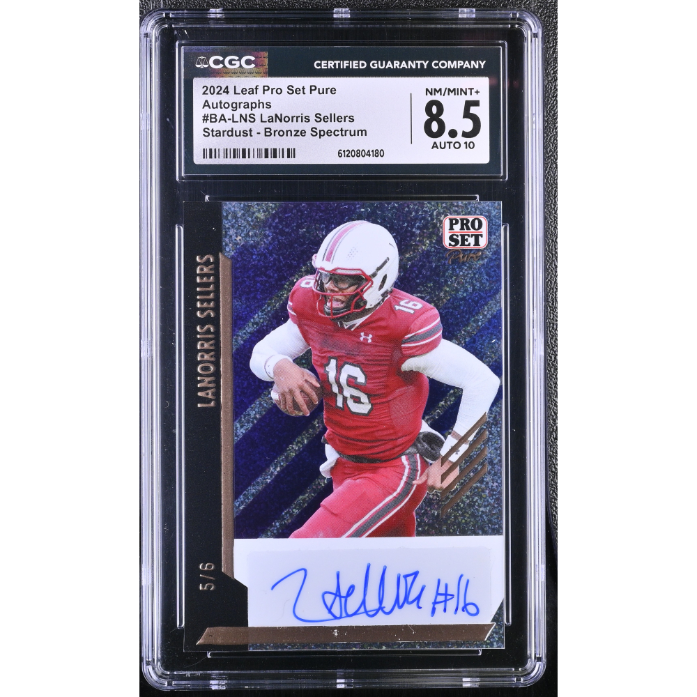 LaNorris Sellers 2024 Leaf Pro Set Pure Autographs Stardust Bronze Spectrum #BALNS #5/6 RC (CGC 8.5 | Autograph Grade CGC 10) at PristineAuction.com