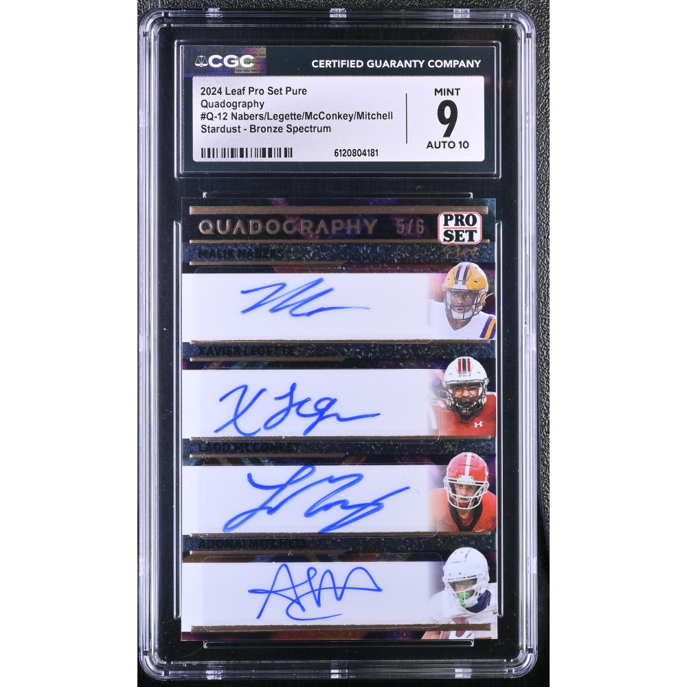 Malik Nabers / Xavier Legette / Ladd McConkey / Adonai Mitchell 2024 Leaf Pro Set Pure Quadography Stardust Bronze Spectrum #Q12 #5/6 RC (CGC 9 | Autograph Grade CGC 10) at PristineAuction.com