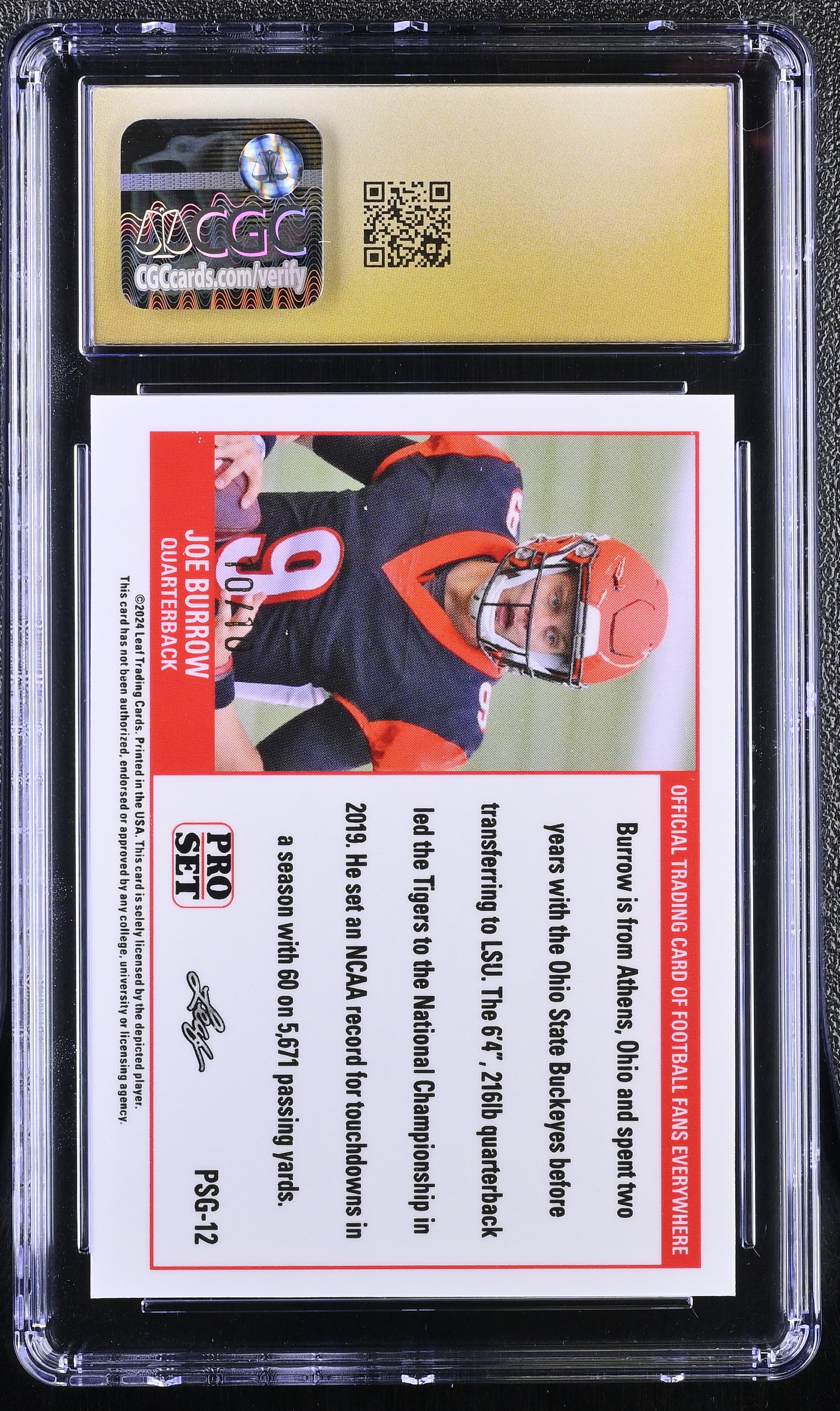 Joe Burrow 2023 Leaf Web Exclusives Pro Set Gold Green #PSG-12 #10/10 (CGC 10 | Black Label) at PristineAuction.com Joe Burrow 2023 Leaf Web Exclusives Pro Set Gold Green #PSG-12 #10/10 (CGC 10 | Black Label) at PristineAuction.com