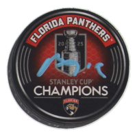 Matthew Tkachuk Signed Panthers 2025 Stanley Cup Champions Commemorative Hockey Puck (JSA) at PristineAuction.com