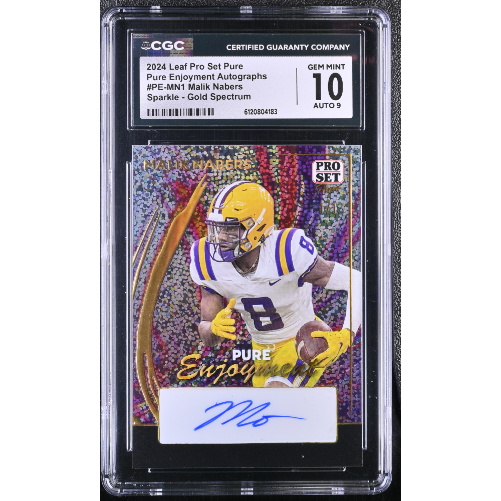 Malik Nabers 2024 Leaf Pro Set Pure Pure Enjoyment Autographs Sparkle Gold Spectrum #PEMN1 #1/1 RC (CGC 10 | Autograph Grade CGC 9) at PristineAuction.com
