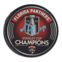 Matthew Tkachuk Signed Panthers 2025 Stanley Cup Champions Commemorative Hockey Puck (JSA) at PristineAuction.com