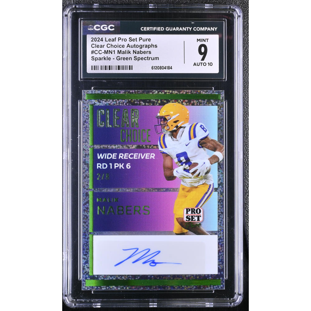 Malik Nabers 2024 Leaf Pro Set Pure Clear Choice Autographs Sparkle Green Spectrum #CCMN1 #2/8 RC (CGC 9 | Autograph Grade CGC 10) at PristineAuction.com