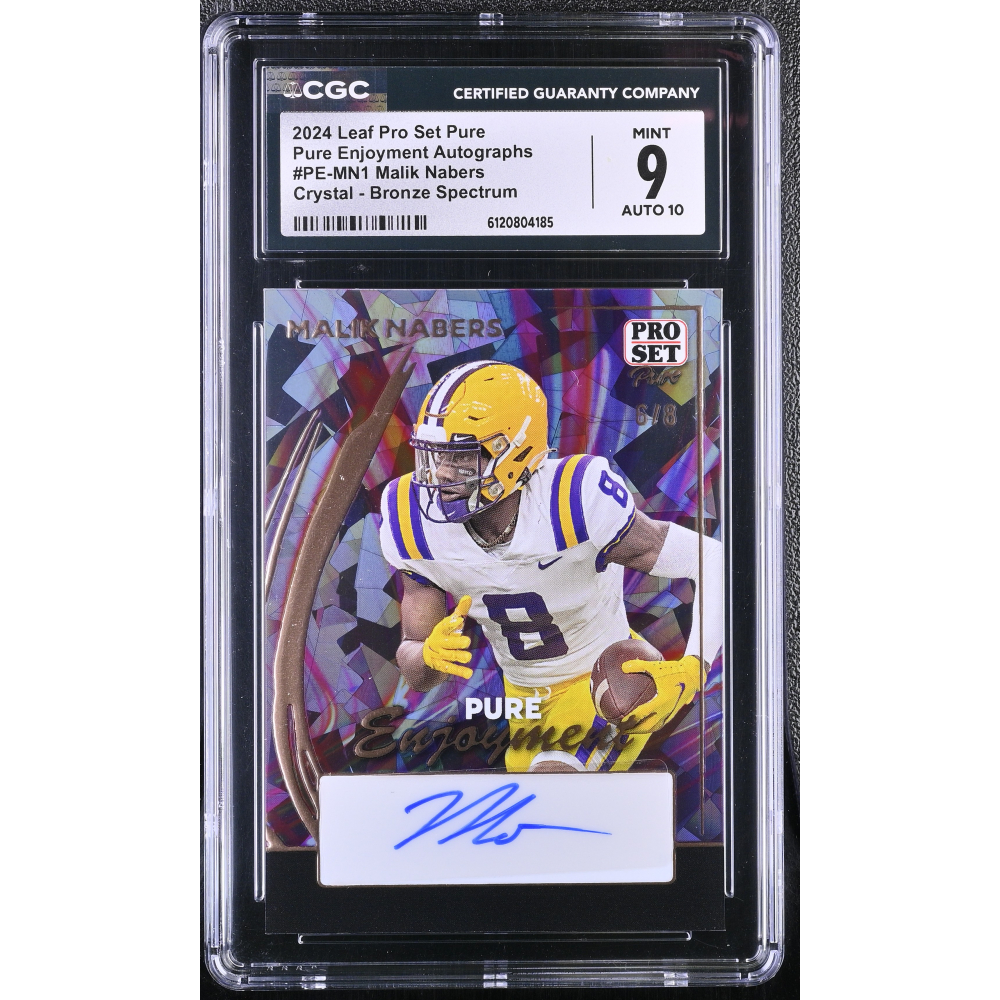 Malik Nabers 2024 Leaf Pro Set Pure Pure Enjoyment Autographs Crystal Bronze Spectrum #PEMN1 #6/8 RC (CGC 9 | Autograph Grade 10) at PristineAuction.com