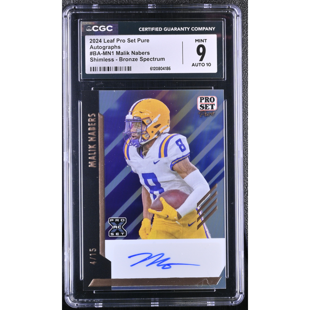 Malik Nabers 2024 Leaf Pro Set Pure Autographs Shimless Bronze Spectrum #BAMN1 #4/15 RC (CGC 9 | Autograph Grade CGC 10) at PristineAuction.com