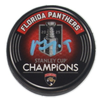 Matthew Tkachuk Signed Panthers 2025 Stanley Cup Champions Commemorative Hockey Puck (JSA) at PristineAuction.com