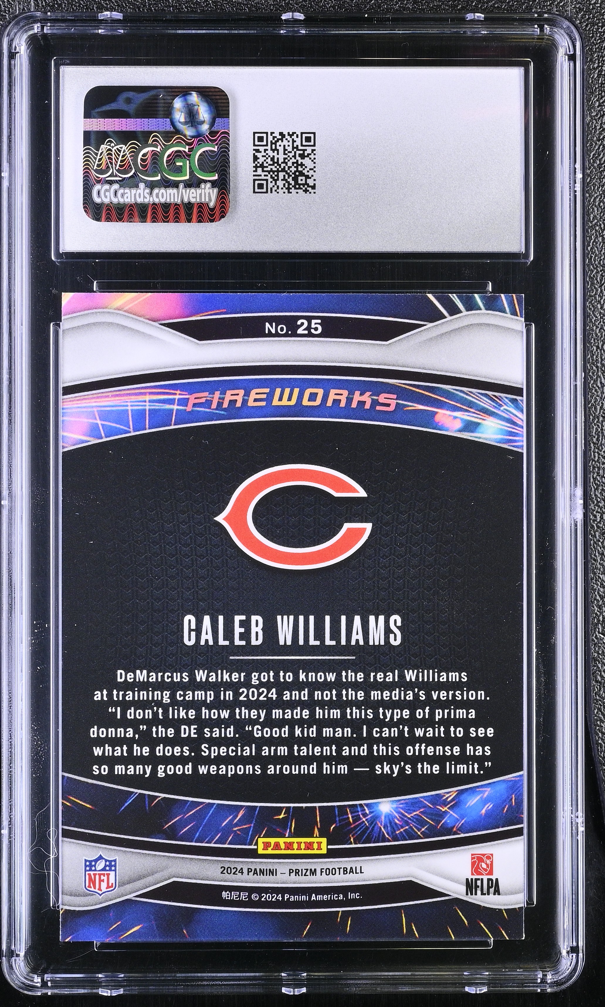 Caleb Williams 2024 Panini Prizm Fireworks #25 RC (CGC 10) at PristineAuction.com Caleb Williams 2024 Panini Prizm Fireworks #25 RC (CGC 10) at PristineAuction.com