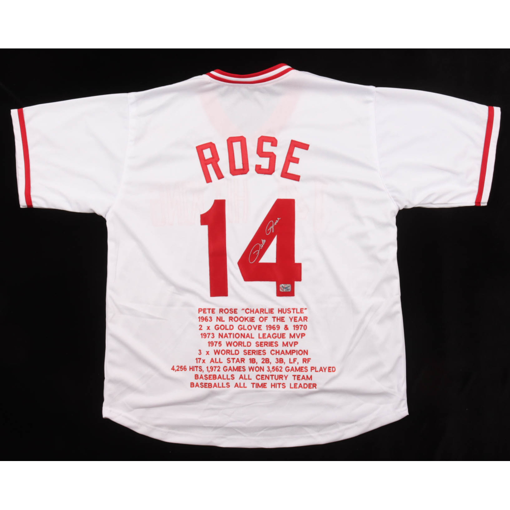 Pete Rose Signed Career Highlight Stat Jersey (Rose) at PristineAuction.com