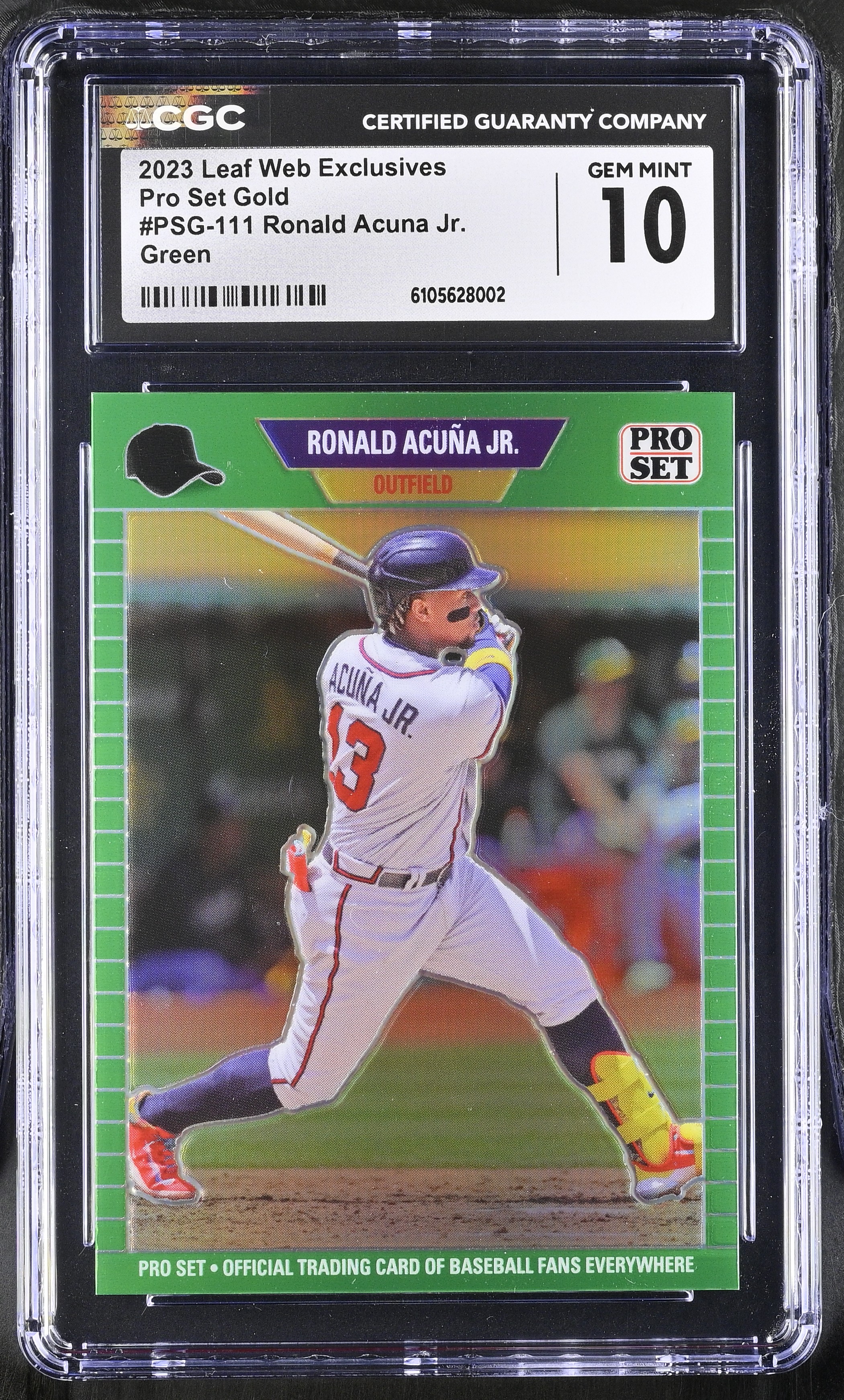 Ronald Acuna Jr. 2023 Leaf Web Exclusives Pro Set Gold Green #PSG-111 #03/10 (CGC 10) at PristineAuction.com Ronald Acuna Jr. 2023 Leaf Web Exclusives Pro Set Gold Green #PSG-111 #03/10 (CGC 10) at PristineAuction.com