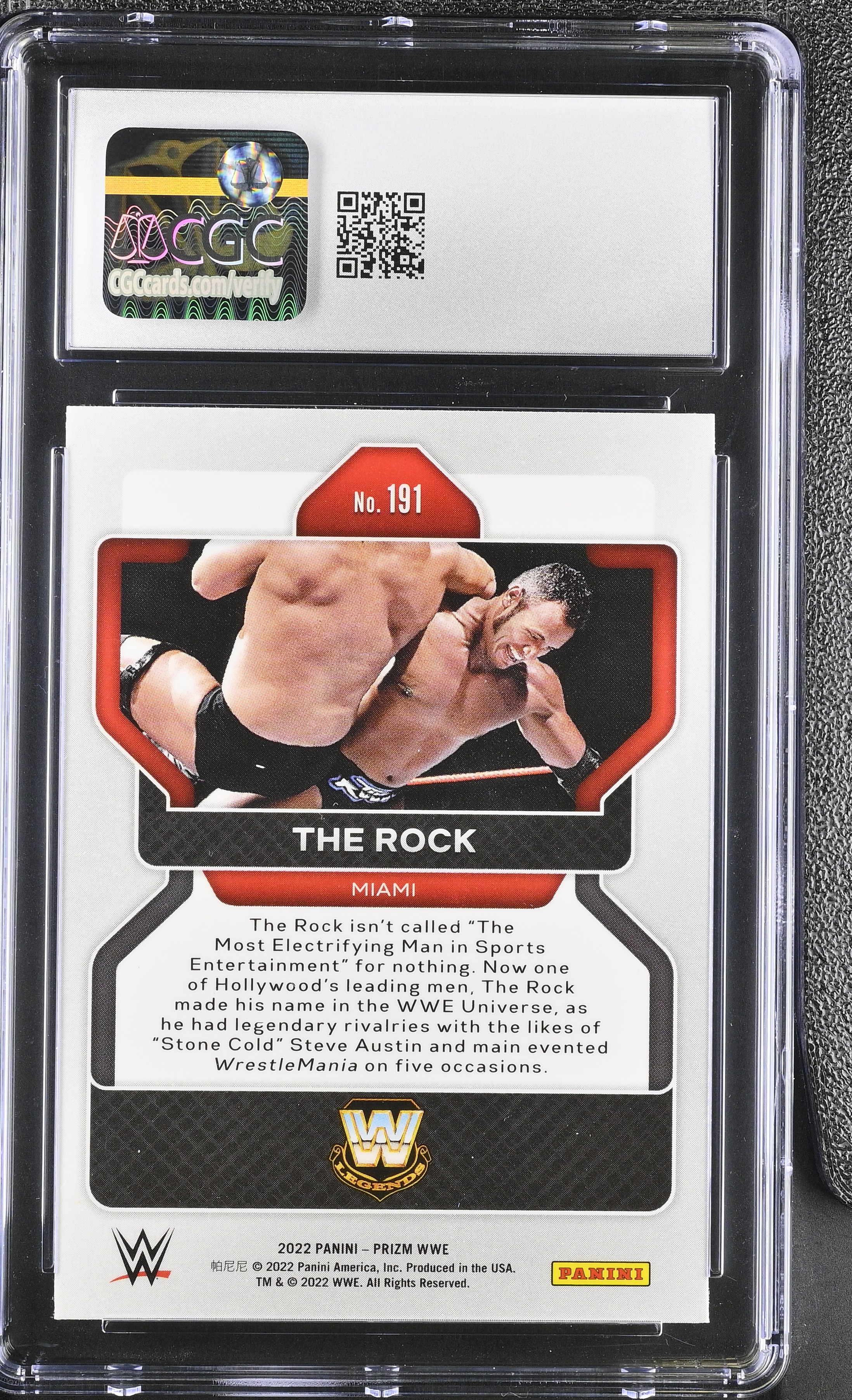 The Rock 2022 Panini Prizm WWE #191 (CGC 9.5) at PristineAuction.com The Rock 2022 Panini Prizm WWE #191 (CGC 9.5) at PristineAuction.com