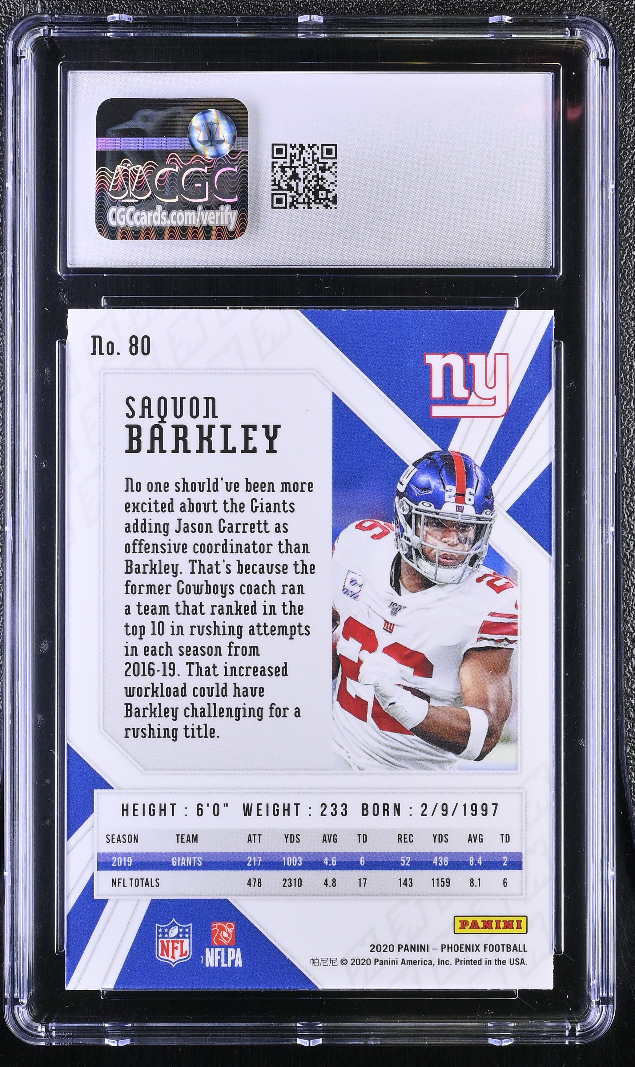 Saquon Barkley 2020 Panini Phoenix Fire Burst #80 (CGC 9.5) at PristineAuction.com Saquon Barkley 2020 Panini Phoenix Fire Burst #80 (CGC 9.5) at PristineAuction.com