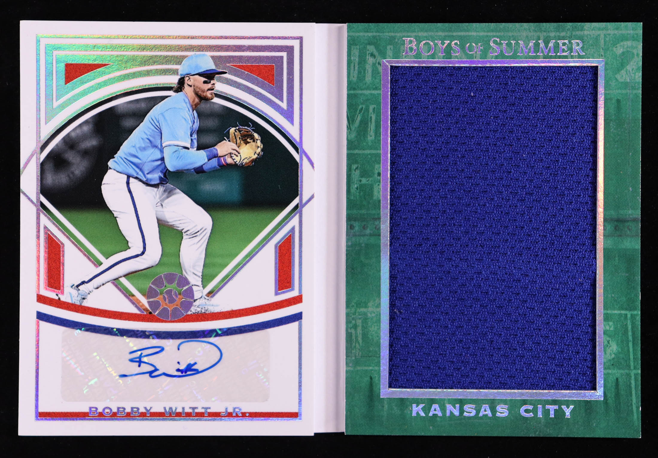 Bobby Witt Jr. 2025 Panini Boys of Summer Jumbo Swatch Signature Booklets #34 #14/15 at PristineAuction.com Bobby Witt Jr. 2025 Panini Boys of Summer Jumbo Swatch Signature Booklets #34 #14/15 at PristineAuction.com