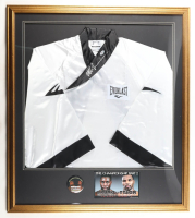 Mike Tyson Signed Custom Framed Boxing Robe Display with Lapel Button Fight Pin & MGM Fight Card (PSA & Tyson) at PristineAuction.com