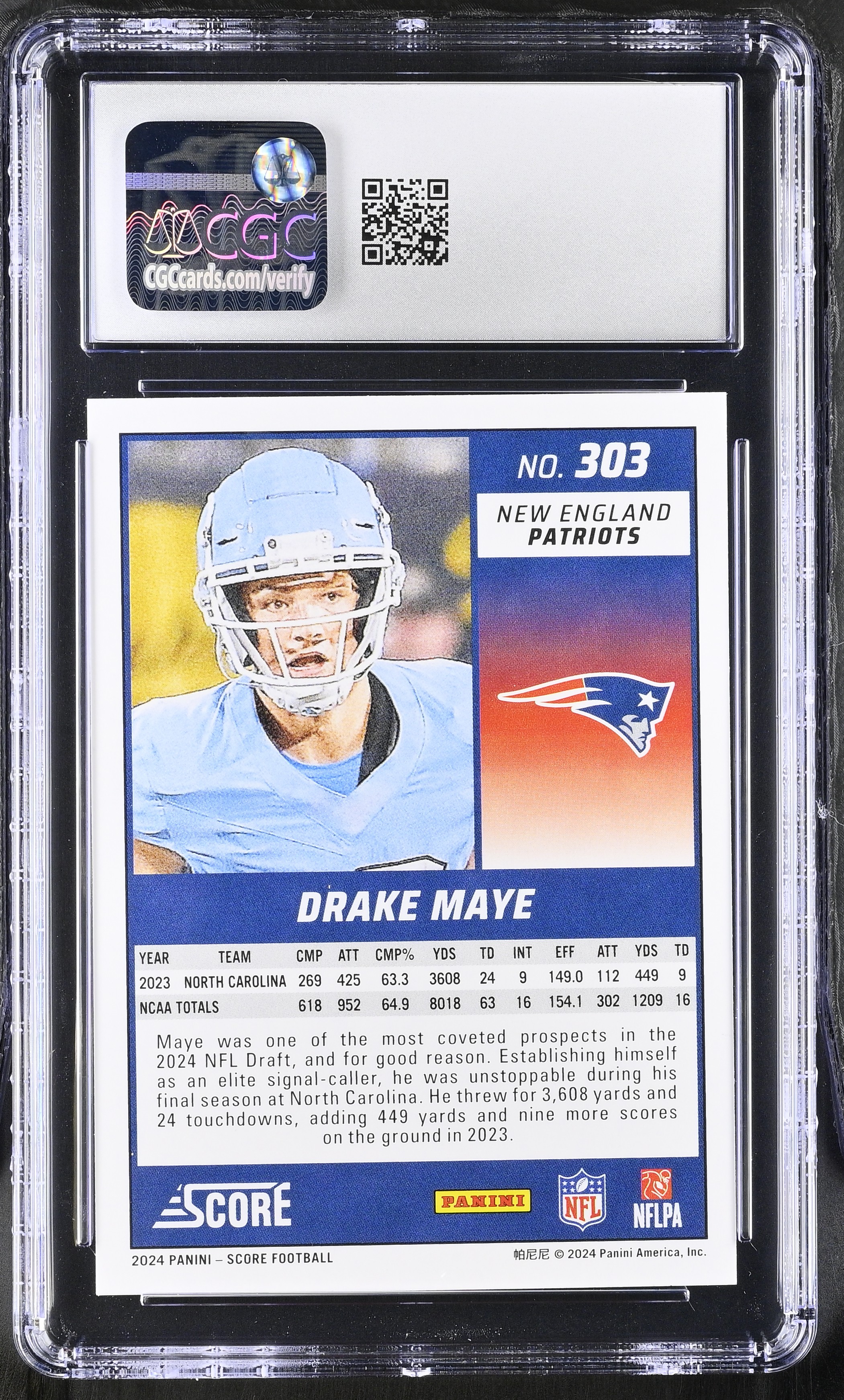 Drake Maye 2024 Score #303 RC (CGC 10) at PristineAuction.com Drake Maye 2024 Score #303 RC (CGC 10) at PristineAuction.com