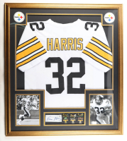 Franco Harris Signed Custom Framed Cut Display with Jersey & (3) Super Bowl Pins (PSA) at PristineAuction.com