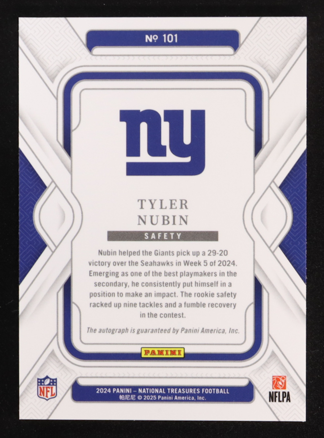 Tyler Nubin 2024 Panini National Treasures Autograph Holo Gold #101 #02/10 RC at PristineAuction.com Tyler Nubin 2024 Panini National Treasures Autograph Holo Gold #101 #02/10 RC at PristineAuction.com