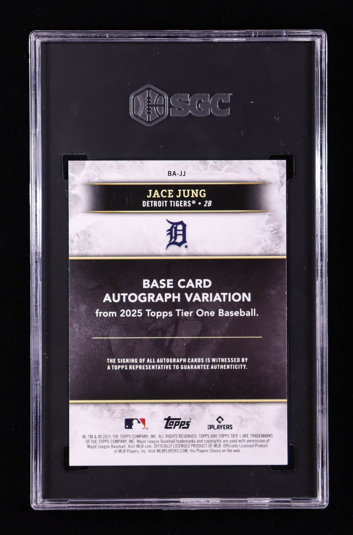 Jace Jung 2025 Topps Tier One Base Autographs #BAJJ T3 #159/199 RC (SGC 9.5) at PristineAuction.com Jace Jung 2025 Topps Tier One Base Autographs #BAJJ T3 #159/199 RC (SGC 9.5) at PristineAuction.com