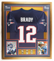 Tom Brady Custom Framed Jersey Display with (3) Super Bowl Pins at PristineAuction.com