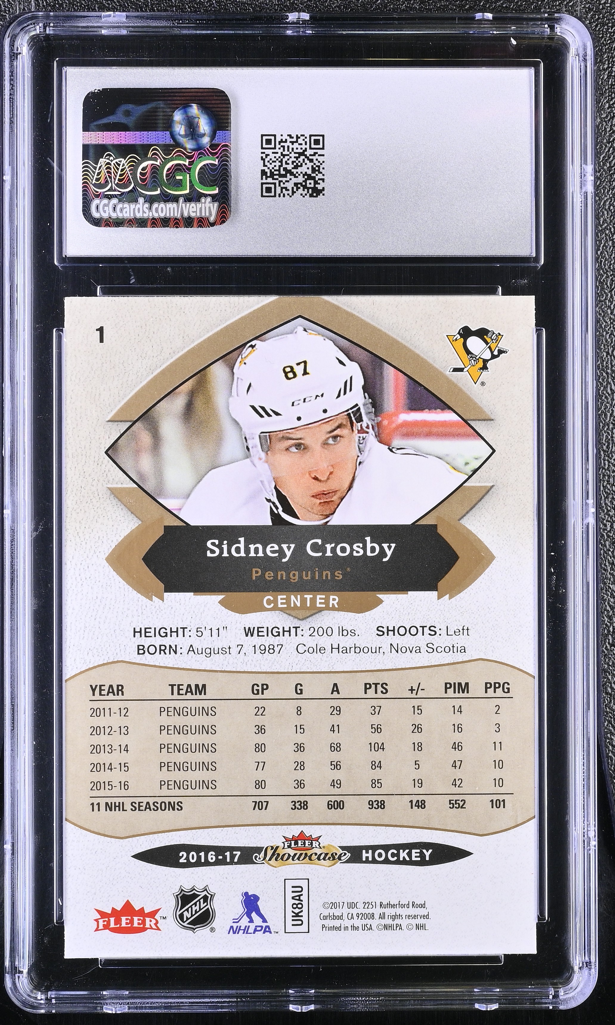 Sidney Crosby 2016-17 Upper Deck Fleer Showcase #1 (CGC 10) at PristineAuction.com Sidney Crosby 2016-17 Upper Deck Fleer Showcase #1 (CGC 10) at PristineAuction.com