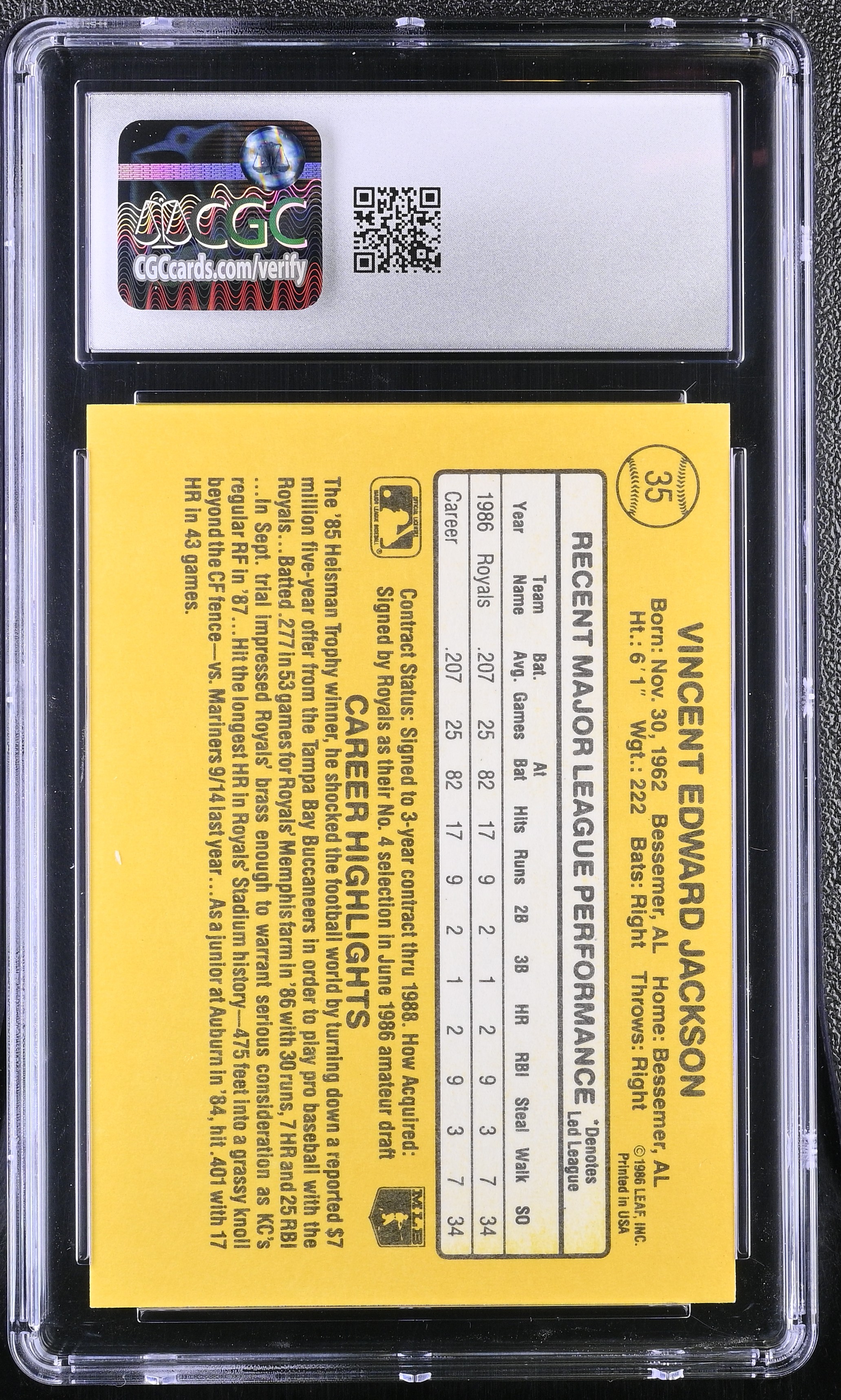 Bo Jackson 1987 Donruss #35 RC (CGC 8.5) at PristineAuction.com Bo Jackson 1987 Donruss #35 RC (CGC 8.5) at PristineAuction.com