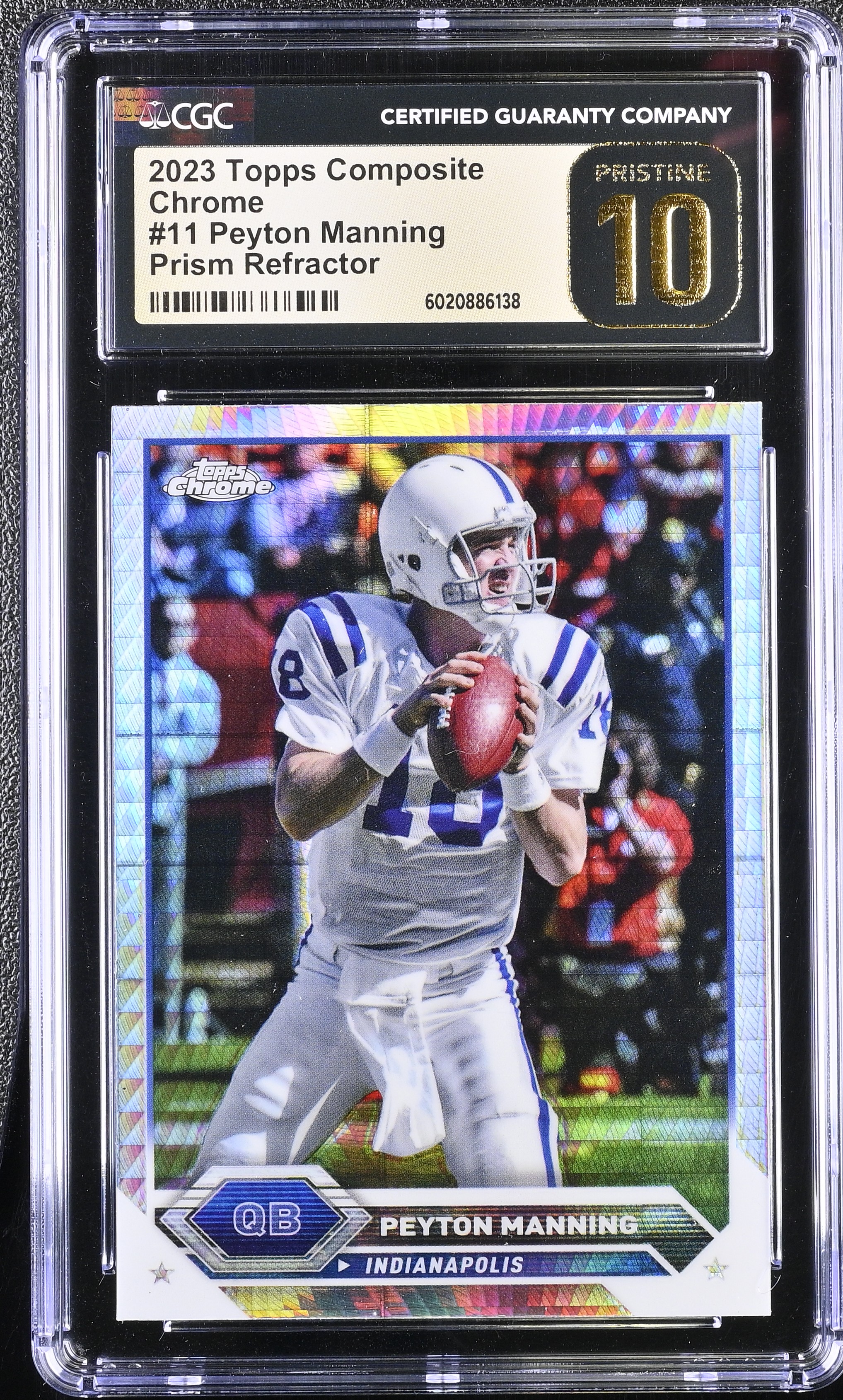 Peyton Manning 2023 Topps Composite Chrome Prism Refractors #11 (CGC 10 | Pristine Black Label) at PristineAuction.com Peyton Manning 2023 Topps Composite Chrome Prism Refractors #11 (CGC 10 | Pristine Black Label) at PristineAuction.com