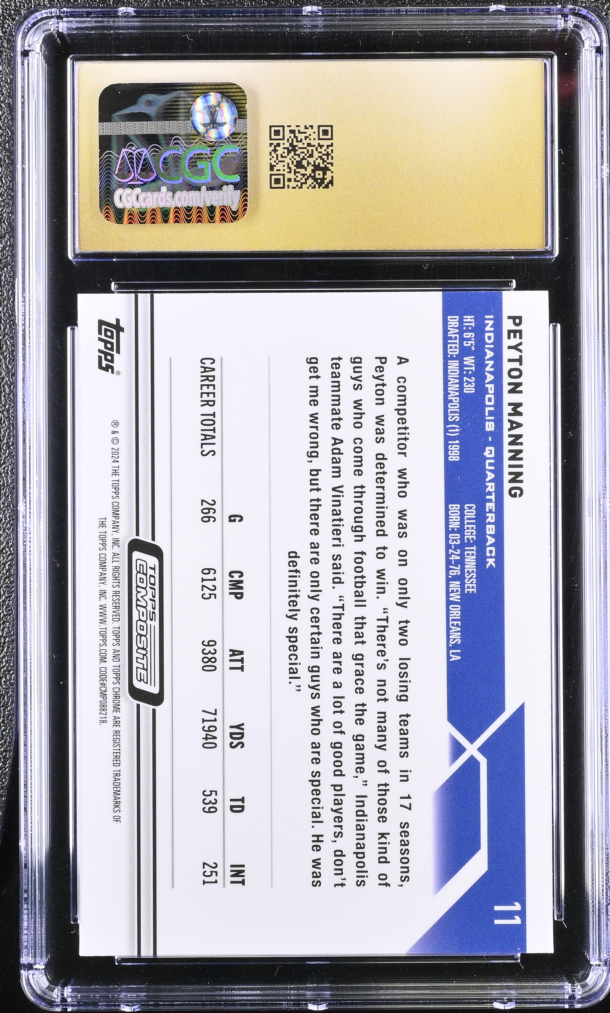 Peyton Manning 2023 Topps Composite Chrome Prism Refractors #11 (CGC 10 | Pristine Black Label) at PristineAuction.com Peyton Manning 2023 Topps Composite Chrome Prism Refractors #11 (CGC 10 | Pristine Black Label) at PristineAuction.com