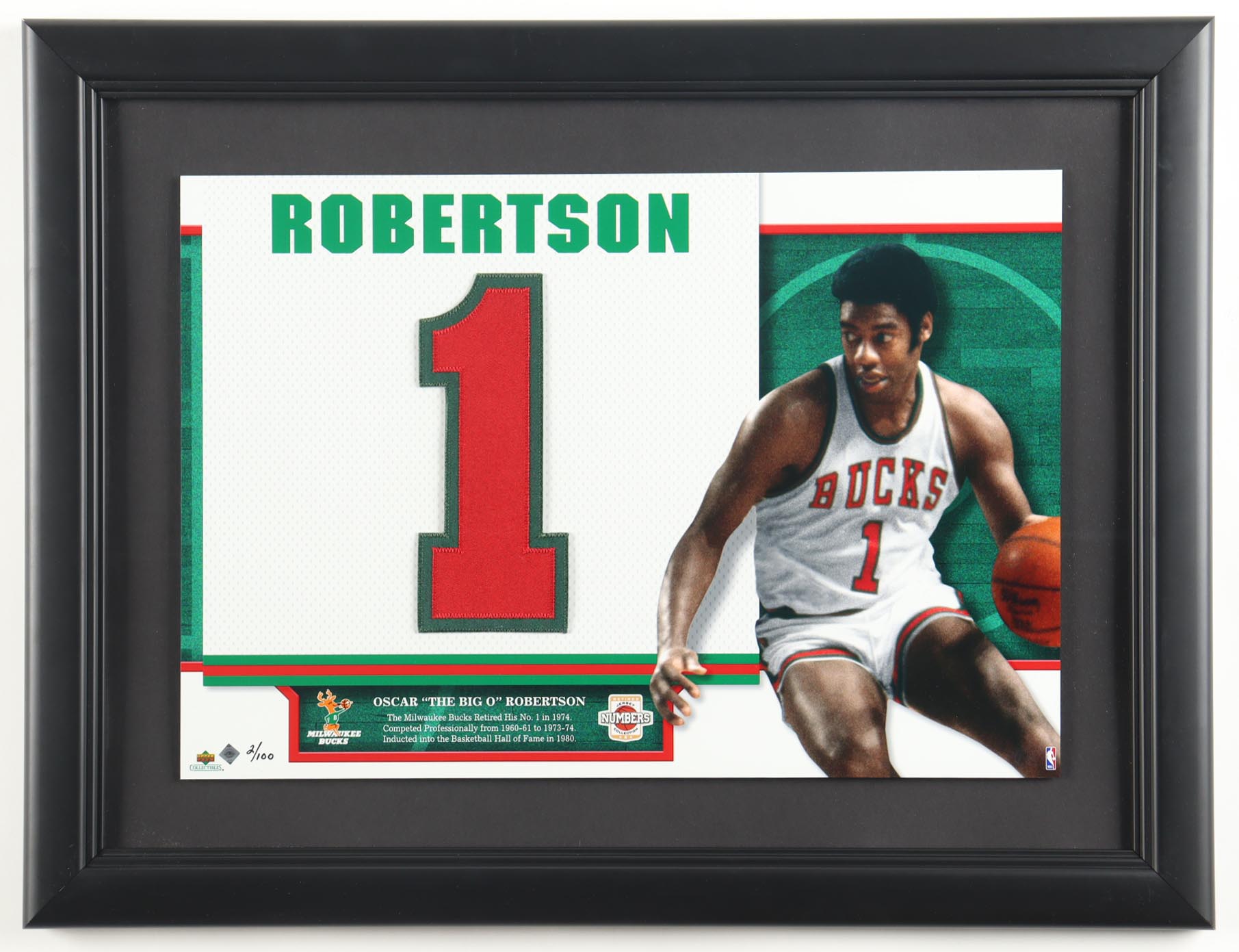 Oscar Robertson 2005 Upper Deck Jersey Number Collection Framed #NNO #2/100 at PristineAuction.com Oscar Robertson 2005 Upper Deck Jersey Number Collection Framed #NNO #2/100 at PristineAuction.com