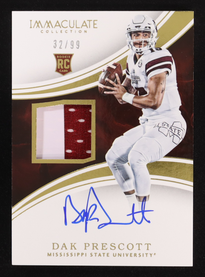 Dak Prescott 2016 Immaculate Collection Collegiate Patch Autographs #132 #32/99 RC at PristineAuction.com Dak Prescott 2016 Immaculate Collection Collegiate Patch Autographs #132 #32/99 RC at PristineAuction.com