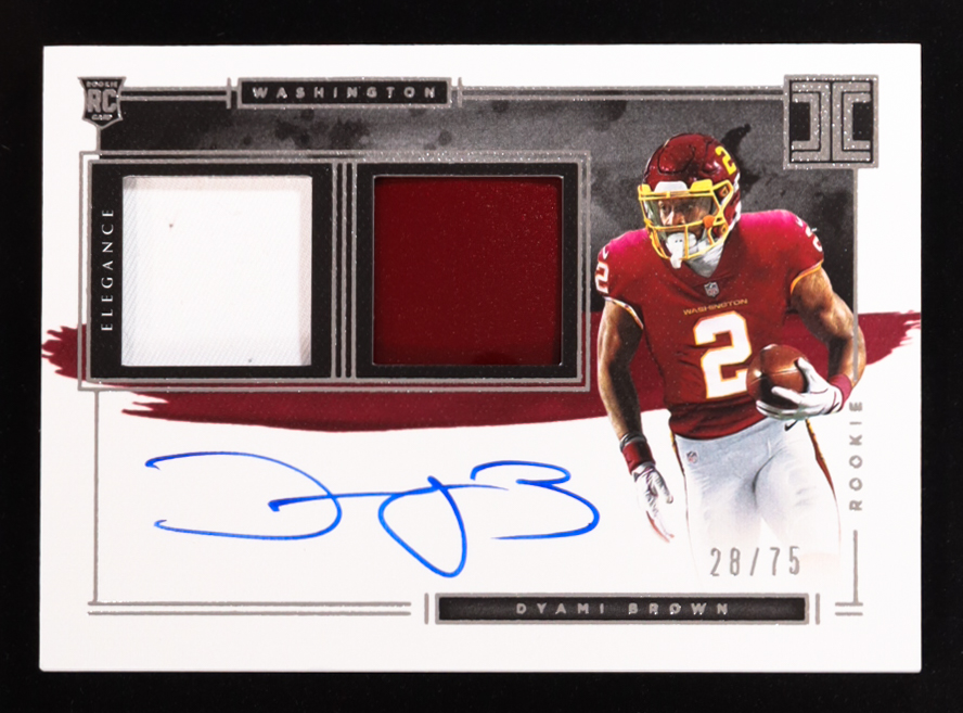 Dyami Brown 2021 Panini Impeccable Elegance Rookie Helmet Patch Autograph #128 #28/75 RC at PristineAuction.com Dyami Brown 2021 Panini Impeccable Elegance Rookie Helmet Patch Autograph #128 #28/75 RC at PristineAuction.com
