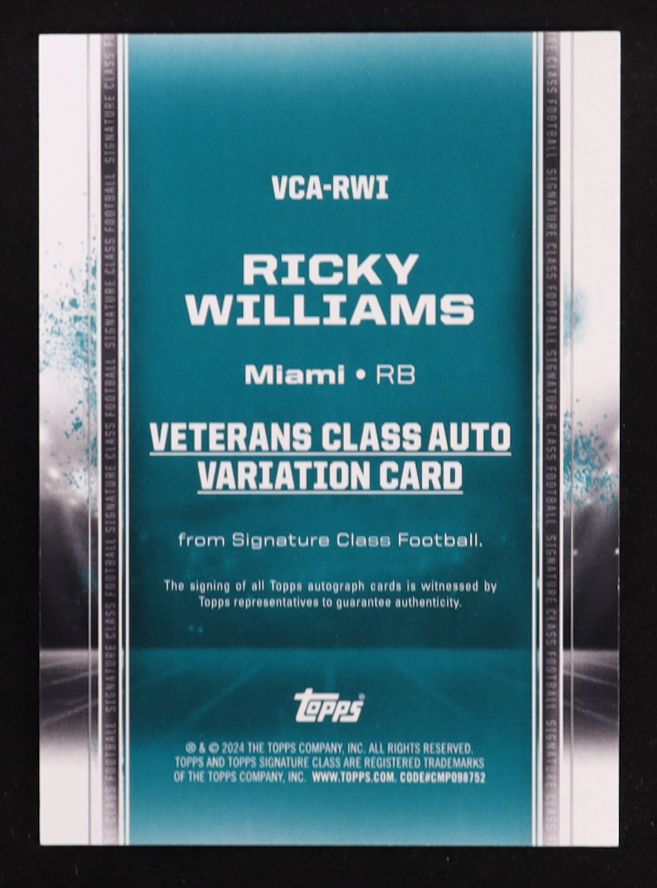 Ricky Williams 2024 Topps Signature Class Veteran Autographs Red #VCA-RWI #06/25 at PristineAuction.com Ricky Williams 2024 Topps Signature Class Veteran Autographs Red #VCA-RWI #06/25 at PristineAuction.com