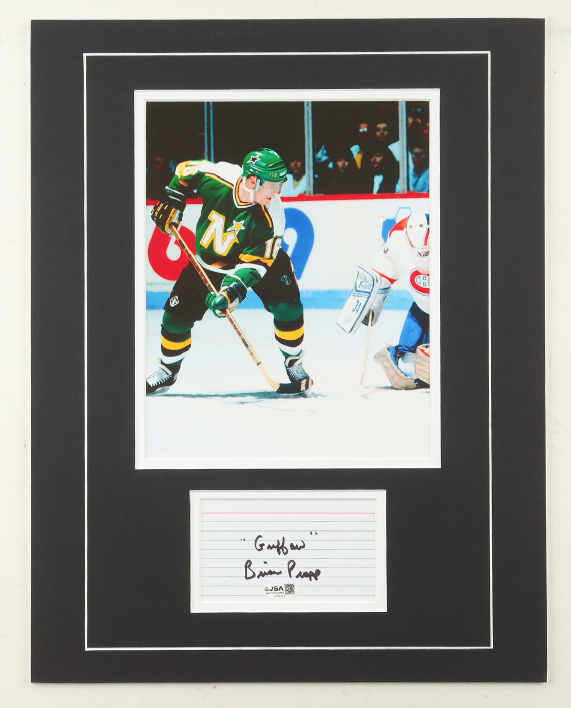 Brian Propp Signed 14x18 Custom Matted Cut Display with Photo Inscribed "Guffaw" (JSA) at PristineAuction.com Brian Propp Signed 14x18 Custom Matted Cut Display with Photo Inscribed "Guffaw" (JSA) at PristineAuction.com