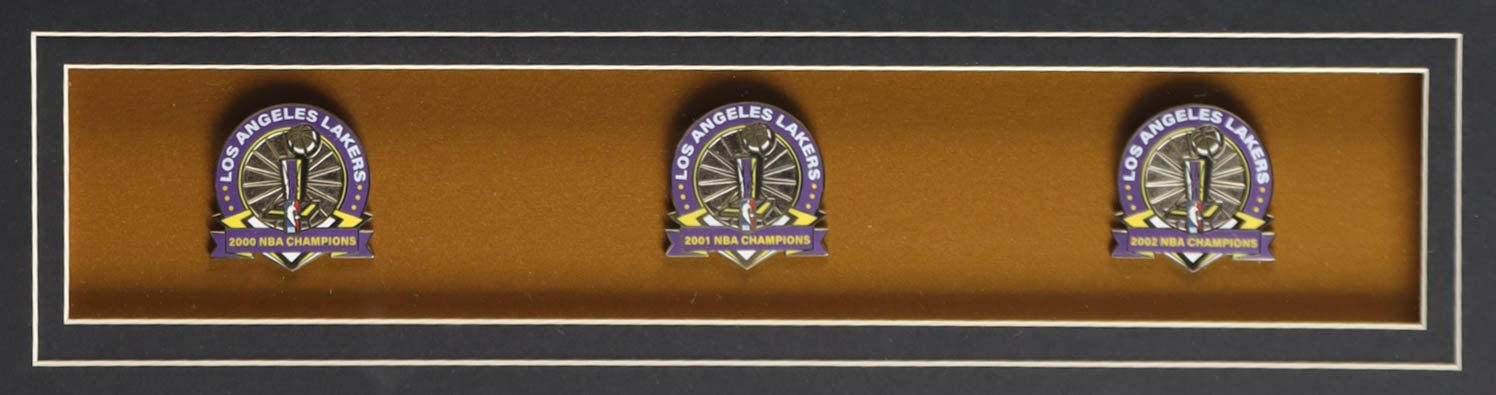 Kobe Bryant Custom Framed Jersey Display with (3) NBA Finals Pins at PristineAuction.com Kobe Bryant Custom Framed Jersey Display with (3) NBA Finals Pins at PristineAuction.com