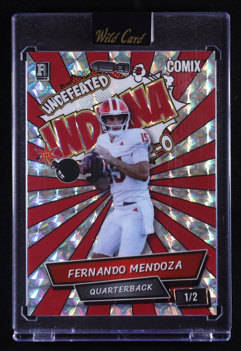 Fernando Mendoza 2025 Wild Card Comix Indiana Mosaic Silver #FM010 #1/2 RC at PristineAuction.com Fernando Mendoza 2025 Wild Card Comix Indiana Mosaic Silver #FM010 #1/2 RC at PristineAuction.com
