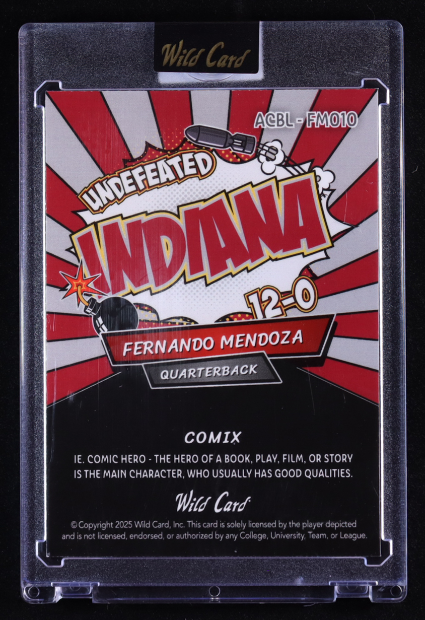 Fernando Mendoza 2025 Wild Card Comix Indiana Mosaic Silver #FM010 #1/2 RC at PristineAuction.com Fernando Mendoza 2025 Wild Card Comix Indiana Mosaic Silver #FM010 #1/2 RC at PristineAuction.com
