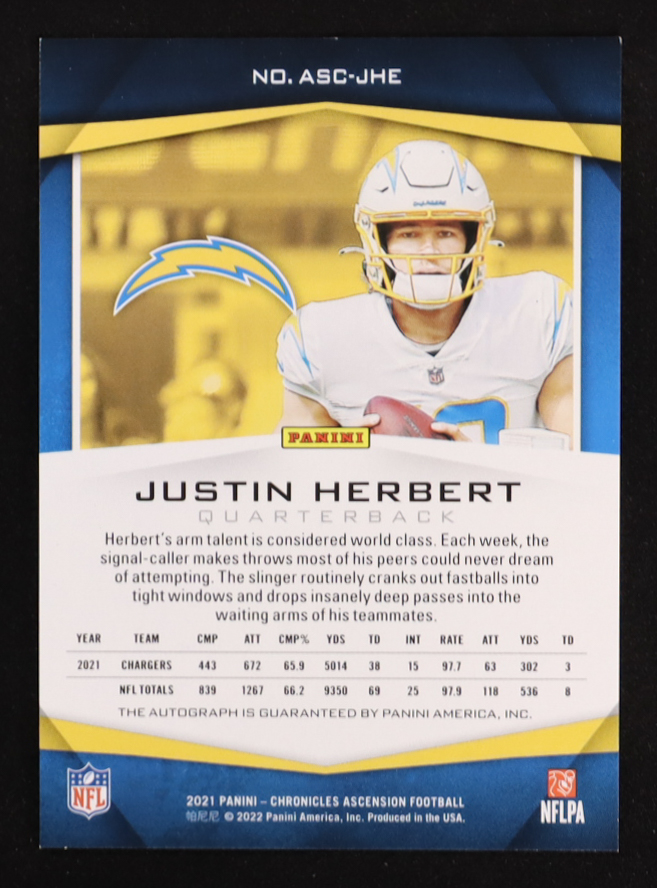 Justin Herbert 2021 Panini Chronicles Elite Ascension Autographs #9 at PristineAuction.com Justin Herbert 2021 Panini Chronicles Elite Ascension Autographs #9 at PristineAuction.com