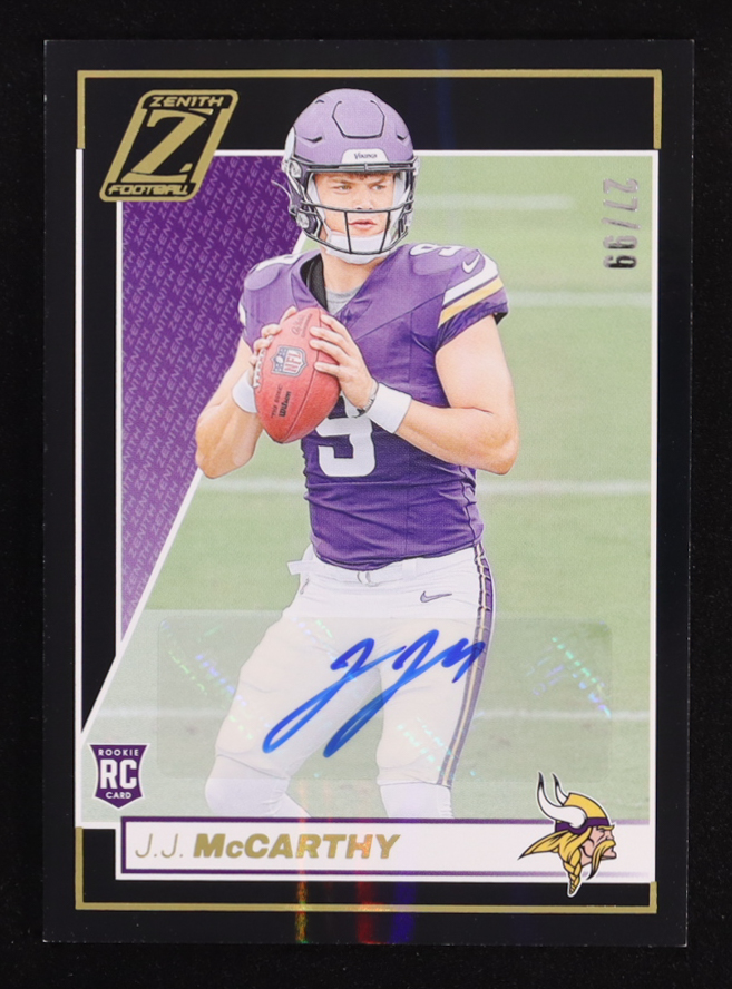 JJ McCarthy 2024 Zenith Rookies Red Zone Autographs #135 #27/99 RC at PristineAuction.com JJ McCarthy 2024 Zenith Rookies Red Zone Autographs #135 #27/99 RC at PristineAuction.com