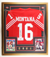 Joe Montana Signed Custom Framed Jersey Display with Super Bowl XV, XIX, XXIII & XXIV Pins (Beckett) at PristineAuction.com