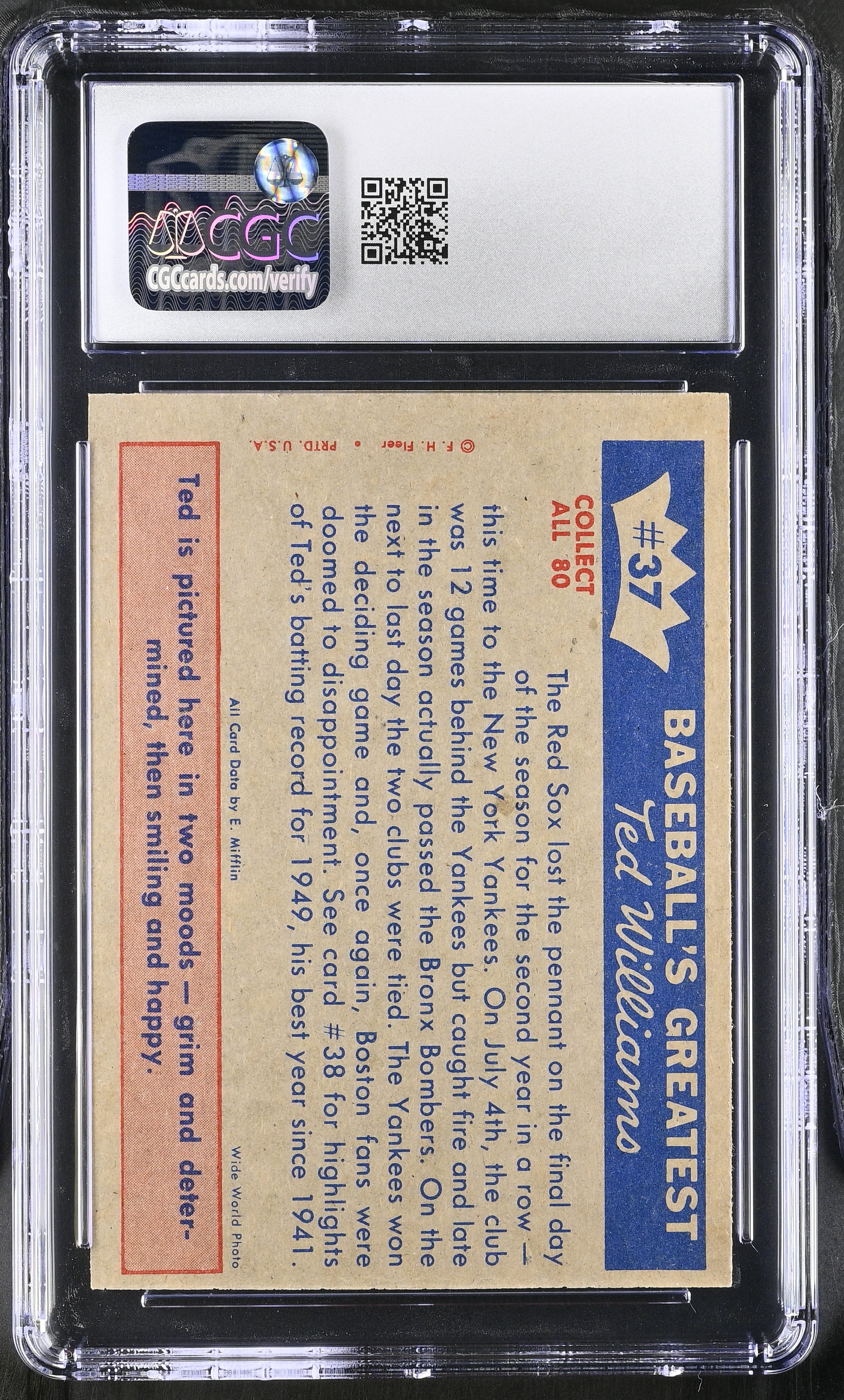 Ted Williams 1959 Fleer Ted Williams #37 '49 Sox Miss Out Again (CGC 7) at PristineAuction.com Ted Williams 1959 Fleer Ted Williams #37 '49 Sox Miss Out Again (CGC 7) at PristineAuction.com