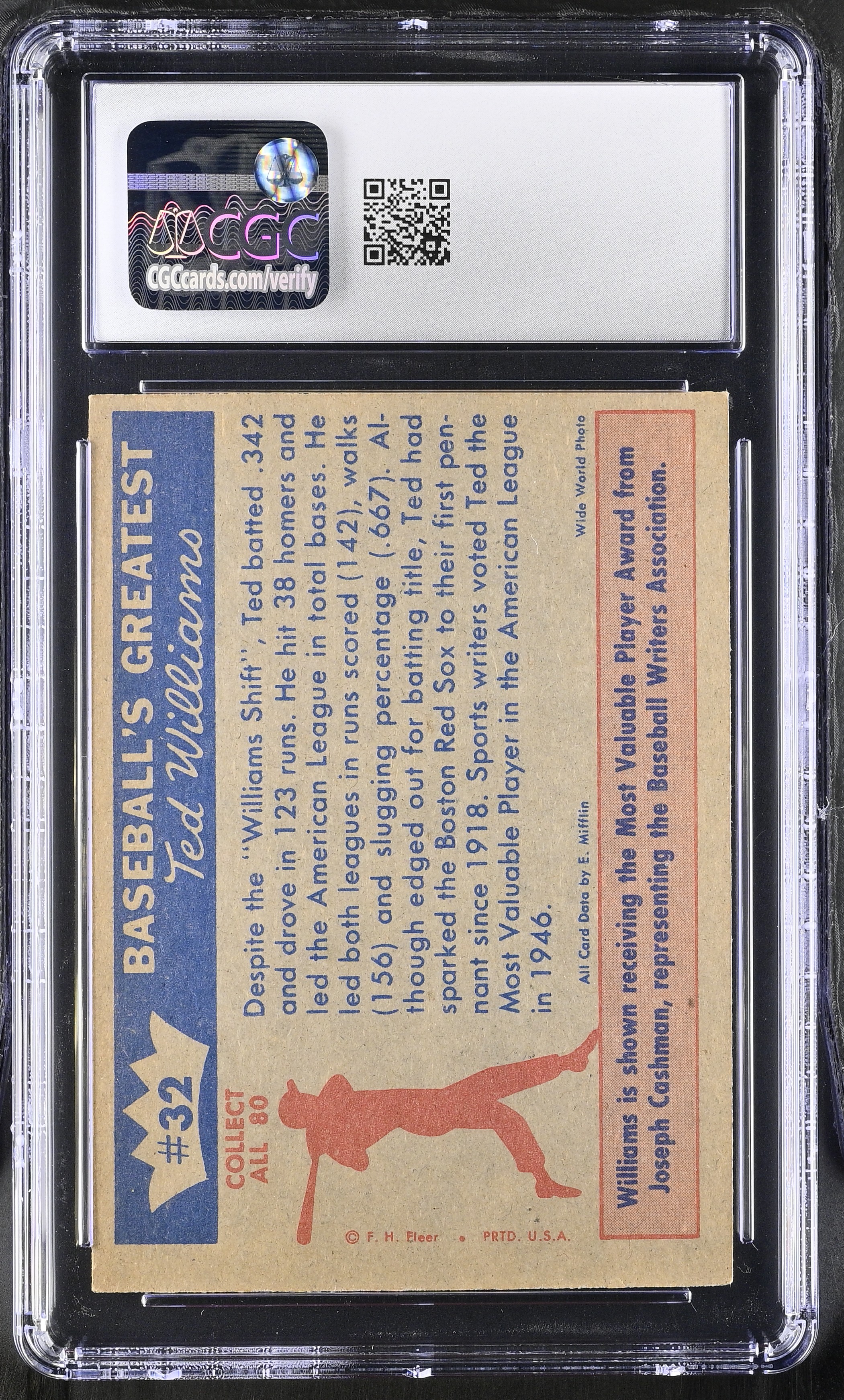 Ted Williams 1959 Fleer Ted Williams #32 1946 Most Valuable Player (CGC 6) at PristineAuction.com Ted Williams 1959 Fleer Ted Williams #32 1946 Most Valuable Player (CGC 6) at PristineAuction.com