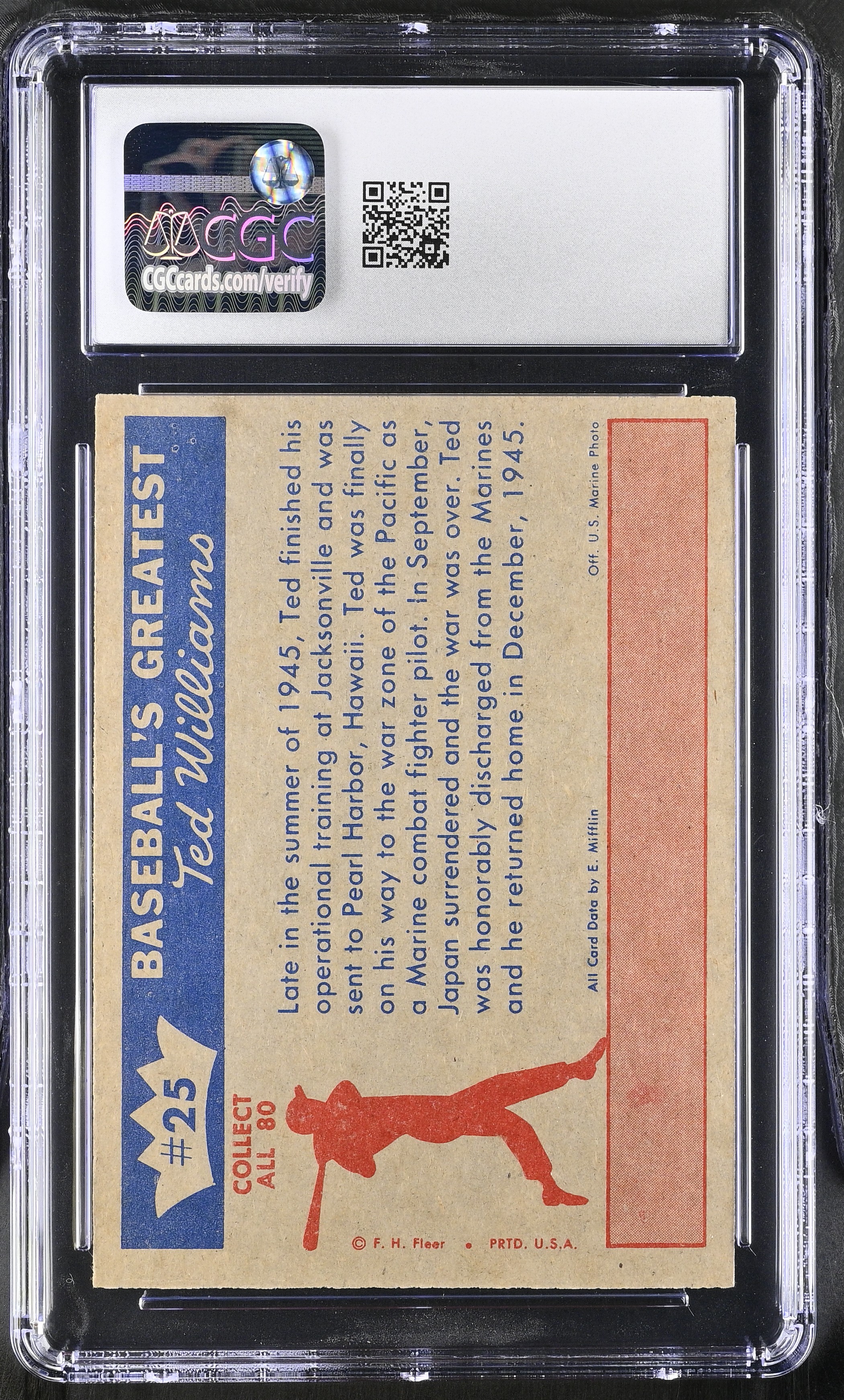 Ted Williams 1959 Fleer Ted Williams #25 1945 Ted Is Discharged (CGC 8) at PristineAuction.com Ted Williams 1959 Fleer Ted Williams #25 1945 Ted Is Discharged (CGC 8) at PristineAuction.com